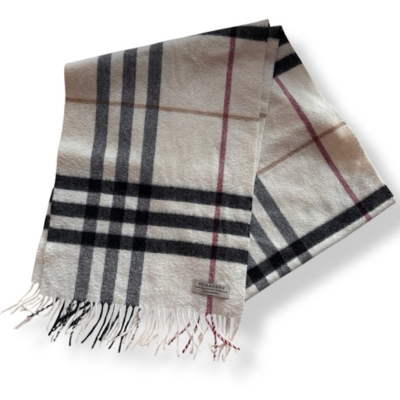 Burberry 100% cashmere nova check Scarf Scotland made with fringe cream ivory - Picture 1 of 11
